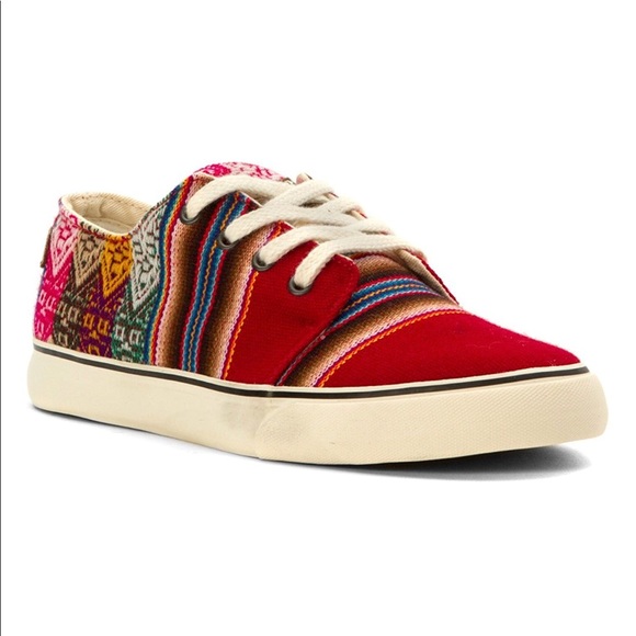 Aztec Red Low Top Handmade Festival Boho Sneakers - Picture 5 of 7